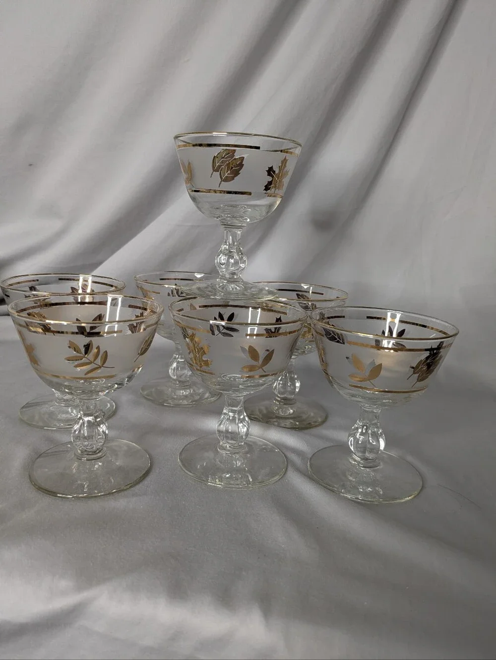 Vtg Libbey Golden Leaf Champagne Coupe Glasses Set Of 7 Mid Century